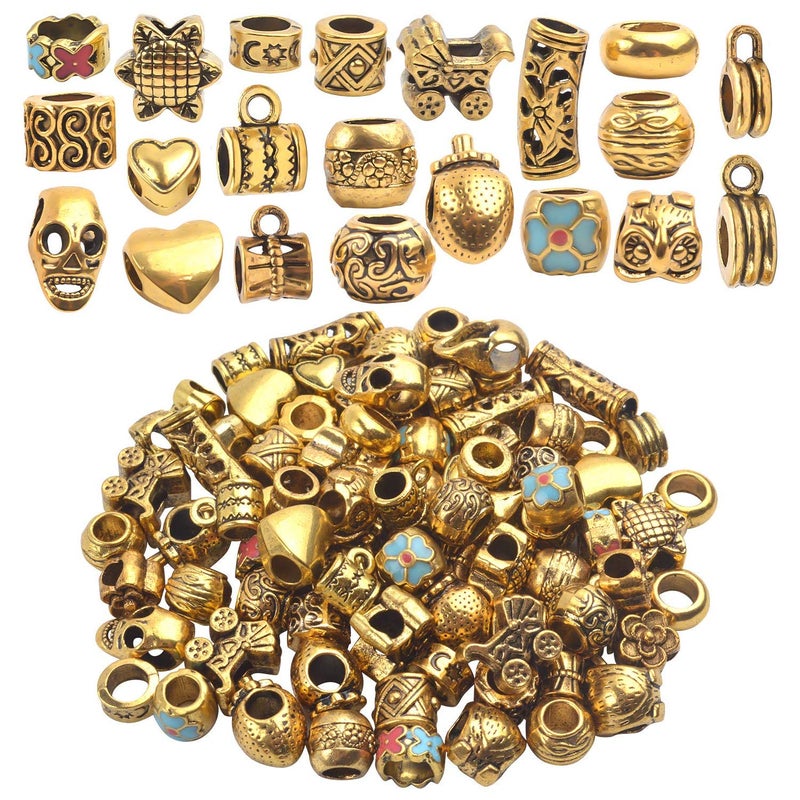 Aylifu Tibetan Loose Spacer Beads, Mixed 92 Pieces Tibetan Antique Gold Spacer Loose Beads Fit European Charm Bracelet Necklet Jewelry Making - Image 1